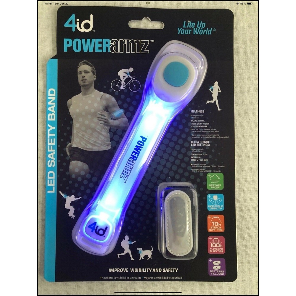 4ID PowerArmz LED Safety Arm Band Blue LED Light NEW‎